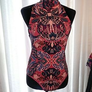 Free People Tucker sleeveless, mock neck, print Bodysuit Top